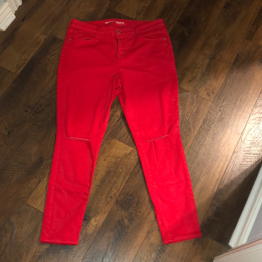 OLD NAVY red rockstar distressed jeans
